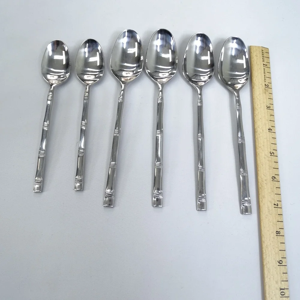 Lot 6 Stainless BAMBOO Flatware Korea AUGUST MOON MCM Retro‎ Vintage